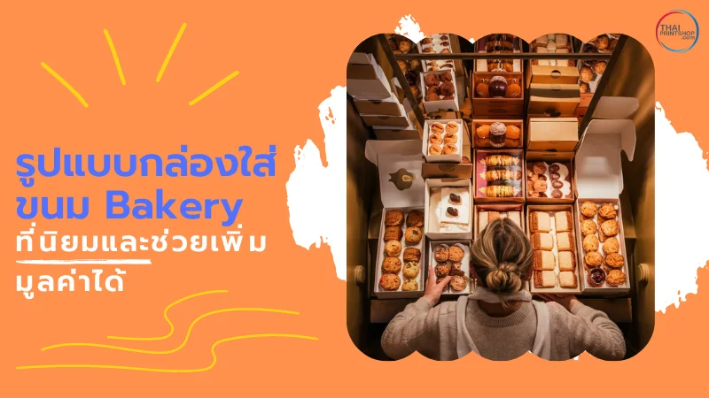 5 รูปแบบกล่องใส่ขนม Bakery ที่ช่วยเพิ่มมูลค่าให้กับสินค้า - Thaiprintshop ผู้ออกแบบกำลังจัดเรียงกล่องเบเกอรี่หลายประเภทเพื่อแสดงตัวเลือกที่หลากหลาย