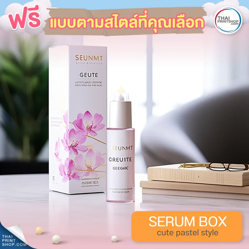 แบบกล่องบรรจุภัณฑ์ ฟรี กล่องเซรั่มสไตล์ Cute Pastel Style 04