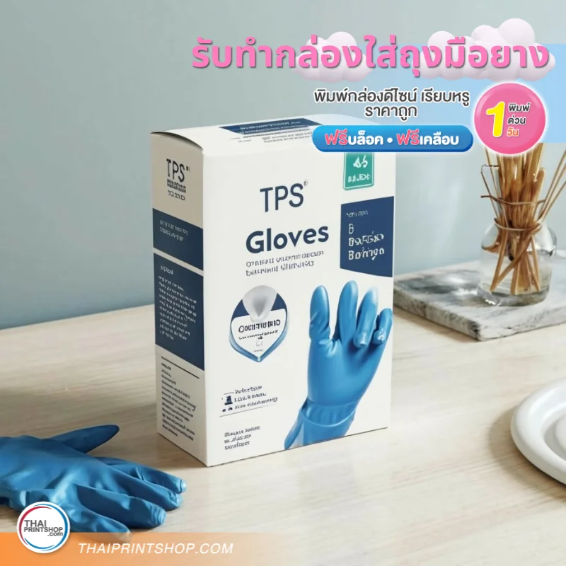 ผลิตกล่องถุงมือยางอนามัย - Thaiprintshop รับทำกล่องใส่ถุงมือยาง