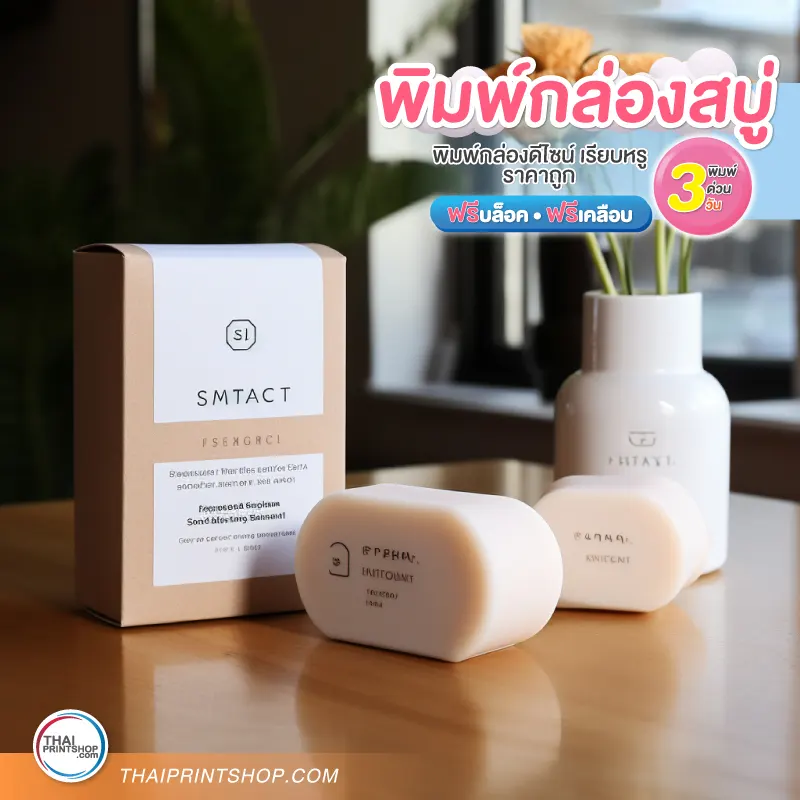 แบบกล่องสบู่ สีเขียวขาว ปั๊มนูน เคลือบเงา - Thaiprintshop แพคเกจจิ้งสบู่