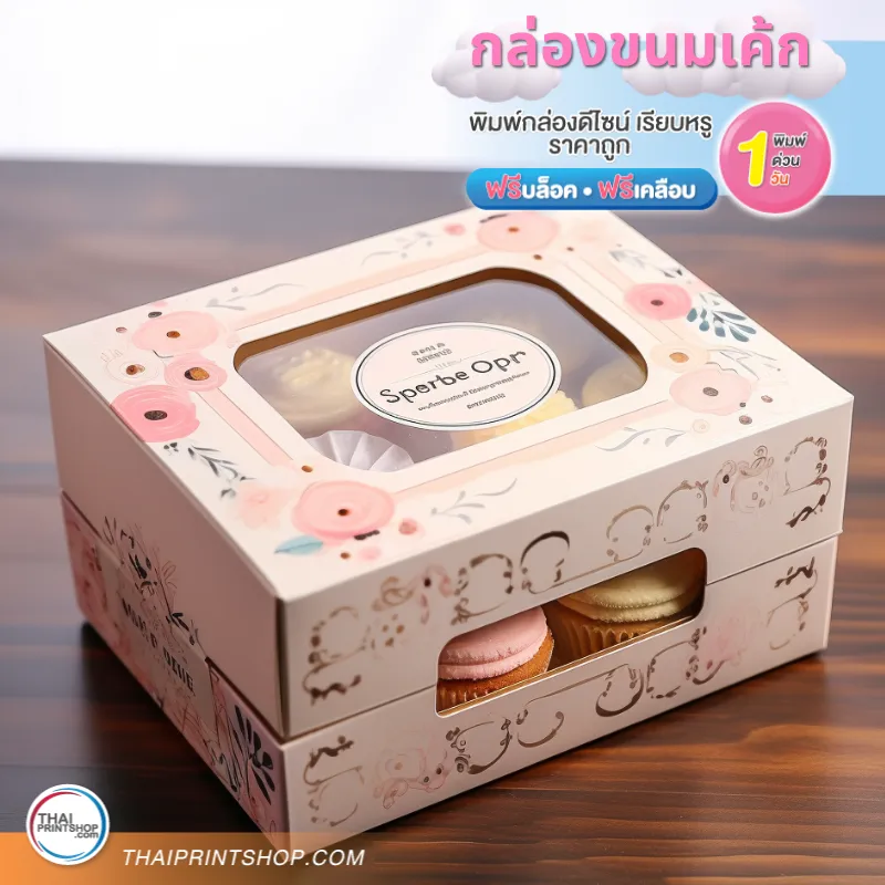 สั่งทำกล่องเค้ก กล่องใส่ขนมทุกรูปแบบ - Thaiprintshop กล่องเค้ก กล่องขนม รูปทรงตามที่คุณต้องการ กล่องมีหูหิ้ว เพิ่มความสวยงามให้กล่องเค้ก