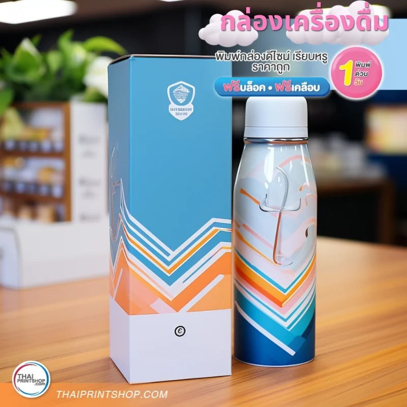 กล่องเครื่องดื่ม - Thaiprintshop กล่องเครื่องดื่ม ฝาเสียบก้นขัด พร้อมสกรีนโลโก้บนกล่อง ขนาด 9x9x21 ซม.(ขนาดกางออกไม่เกิน A3)
