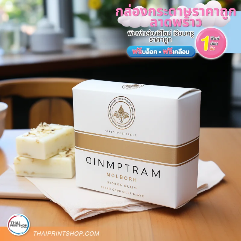 พิมพ์กล่อง ราคาถูก คุณภาพดี - Thaiprintshop โรงพิมพ์กล่องกระดาษราคาถูก ลาดพร้าว ขนาด : 8 x 8 x 3 cm. เหมาะสำหรับทำกล่องสบู่ พิมพ์ด้วยระบบพิมพ์ คุณภาพดี นำเข้าสีจากต่างประเทศ